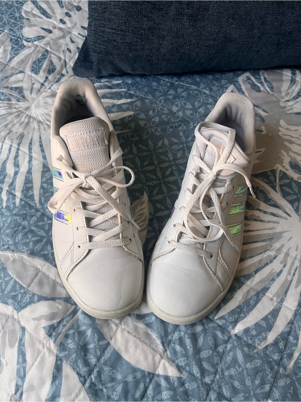 adidas Grand Court K White Iridescent Women's Kids Sneakers Size 41/2